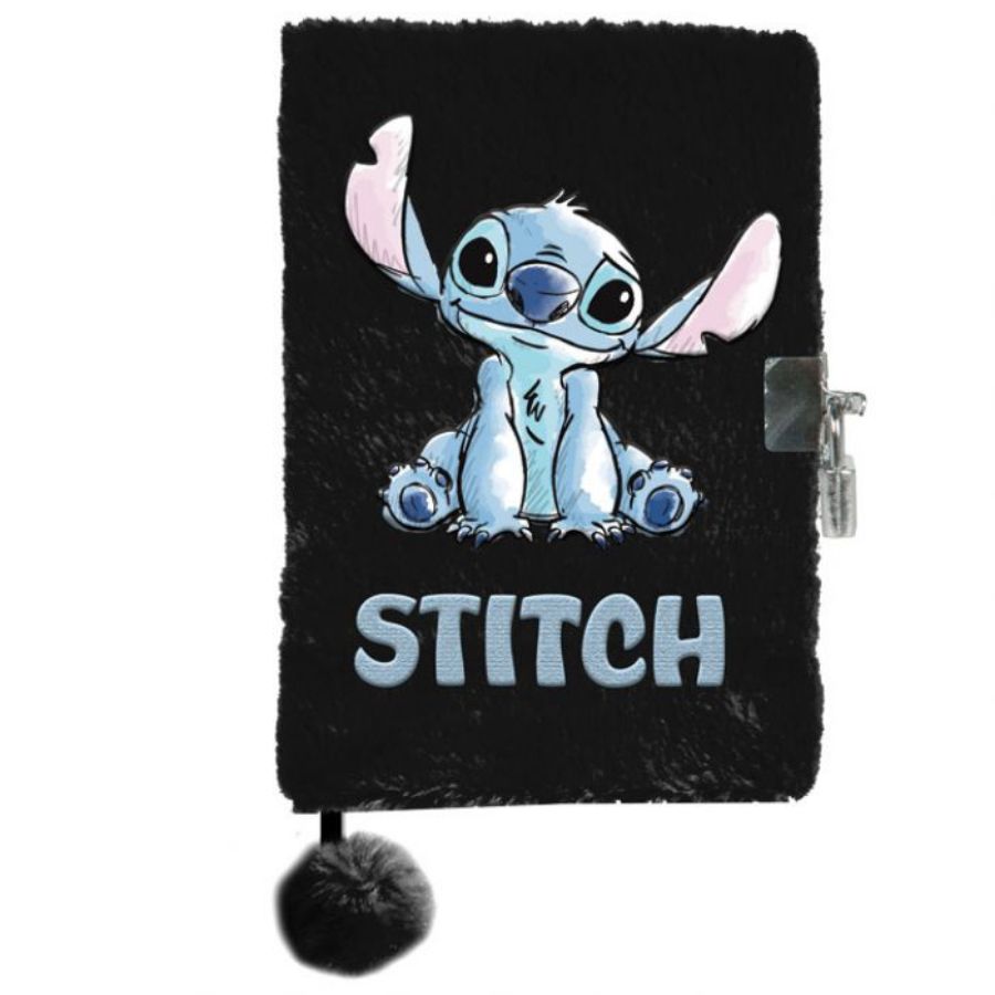 Dnevnik za djecu A5 s ključićem plišani od 96 listova Stitch Paso crni