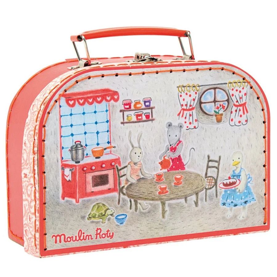 Dječji crveni keramički set za čaj u koferu Moulin Roty Dječji crveni keramički set za čaj u koferu Moulin Roty